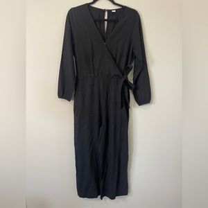 Old Navy Womens Jumpsuit Size Small Black Linen Long Sleeve Pants One Piece